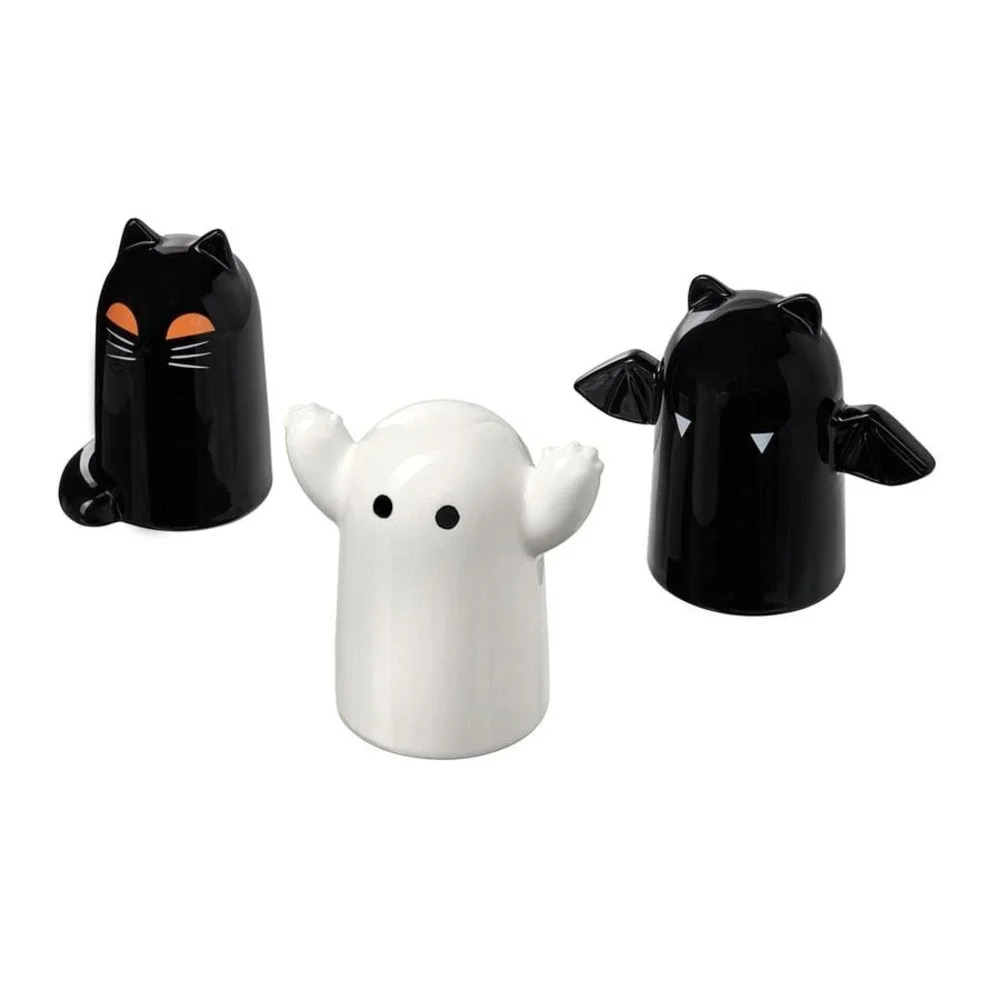 IKEA KUSTFYR Halloween Decorations Set of 3 Ceramic Ghost Cat Bat New